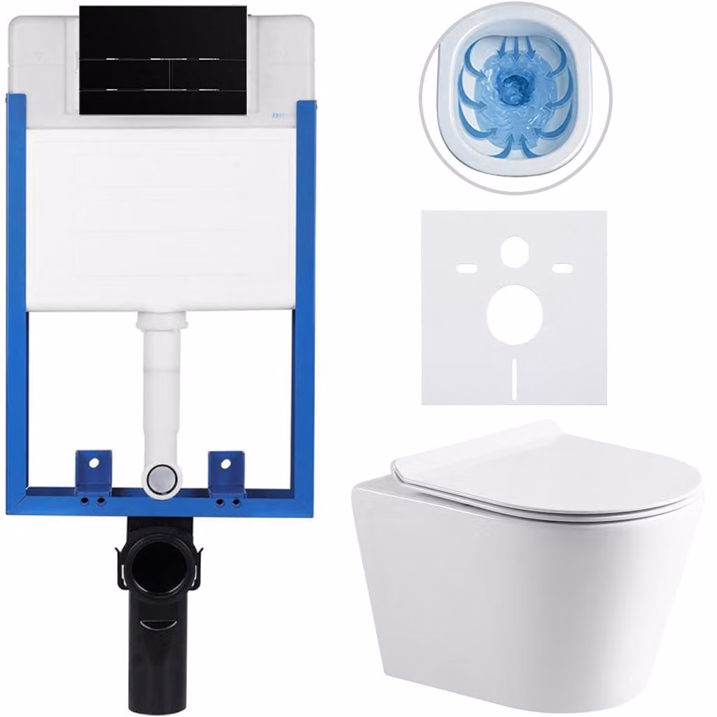 CERANO - Set completo per WC da incasso Lite/Norbi - bianco lucido - pulsante per WC Line, nero opaco - da incasso - 48,5x36,5 cm