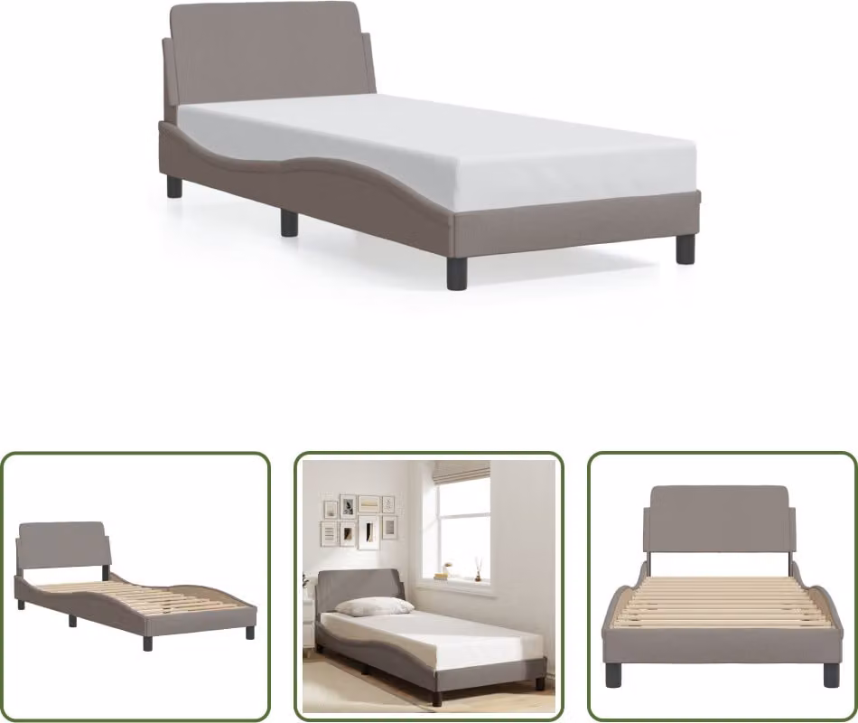The Living Store Struttura letto con testiera in tessuto taupe 80x200 cm