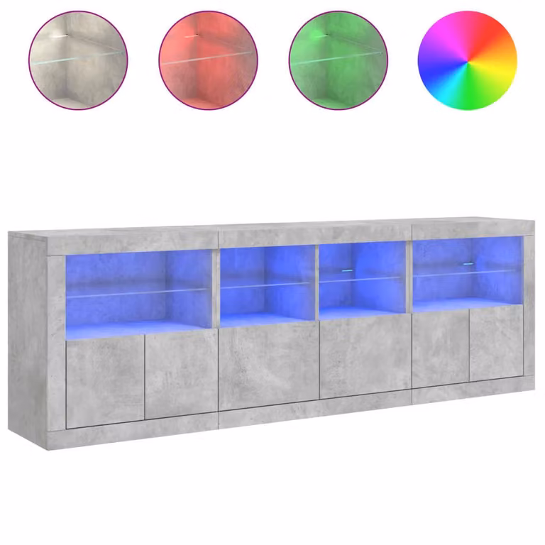 Credenza con Luci LED Grigio Cemento 202x37x67 cm