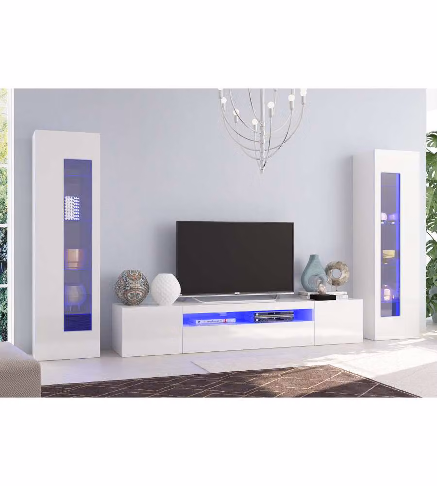 Soggiorno Porta Tv 2 Vetrine Daiquiri Bianco Lucido