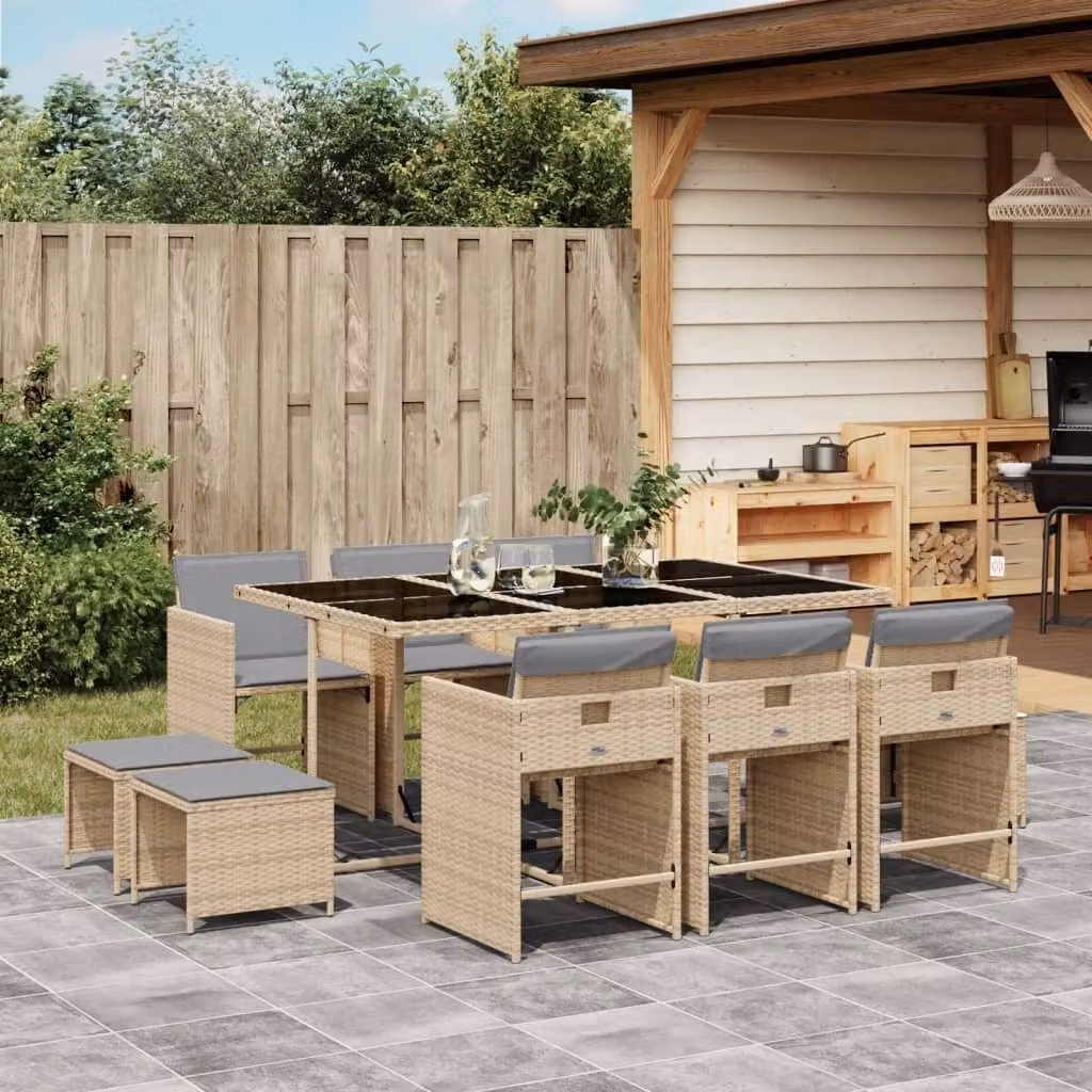 Maison Exclusive - Set Pranzo da Giardino 11 pz con Cuscini Beige Misto Polyrattan