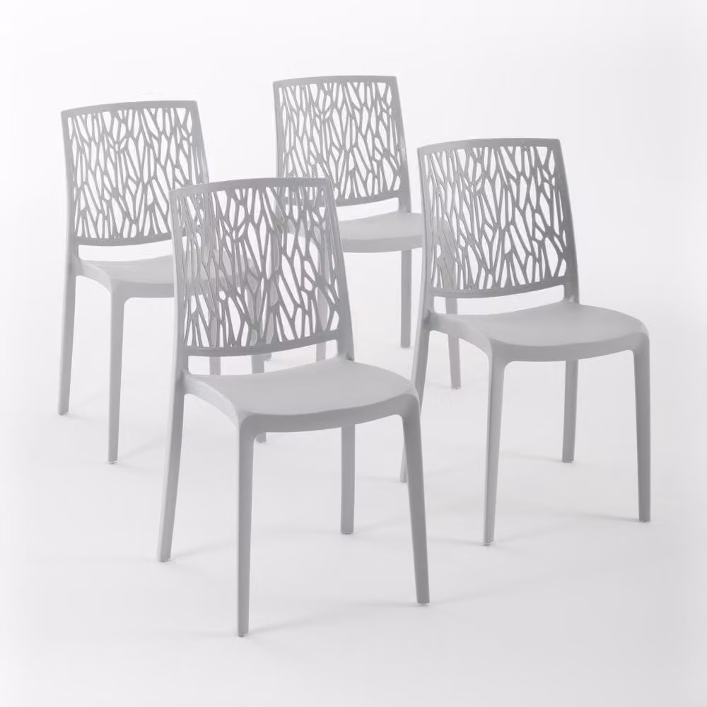 set di 4 sedie impilabili in polipropilene con fibre di vetro per esterni e giardino, bar e ristoranti, cucina design moderno - LISA - Grigio chiaro