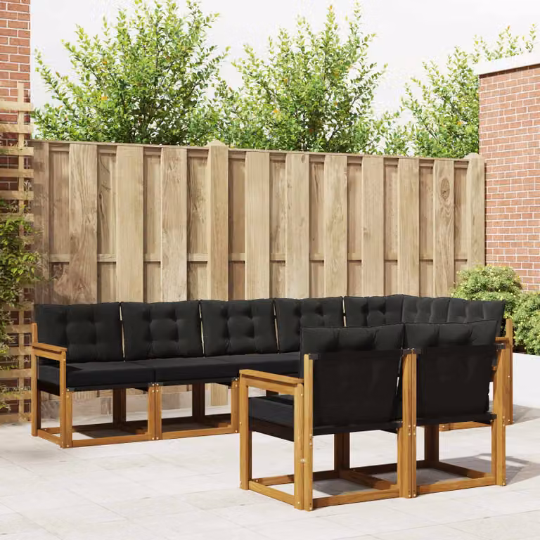 vidaXL Set di divani da esterno 8 pz in legno di acacia e textilene, colore marrone e nero