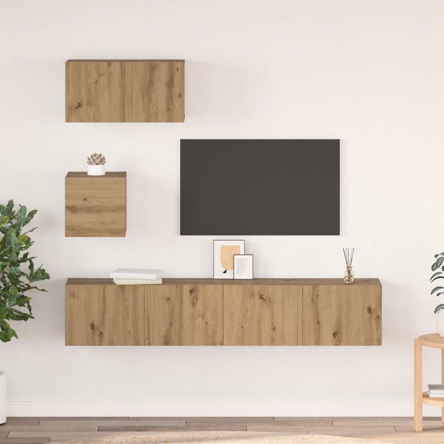 Set mobile TV moderno vidaXL in 3 pezzi color rovere marrone in legno e MDF per soggiorno – 1