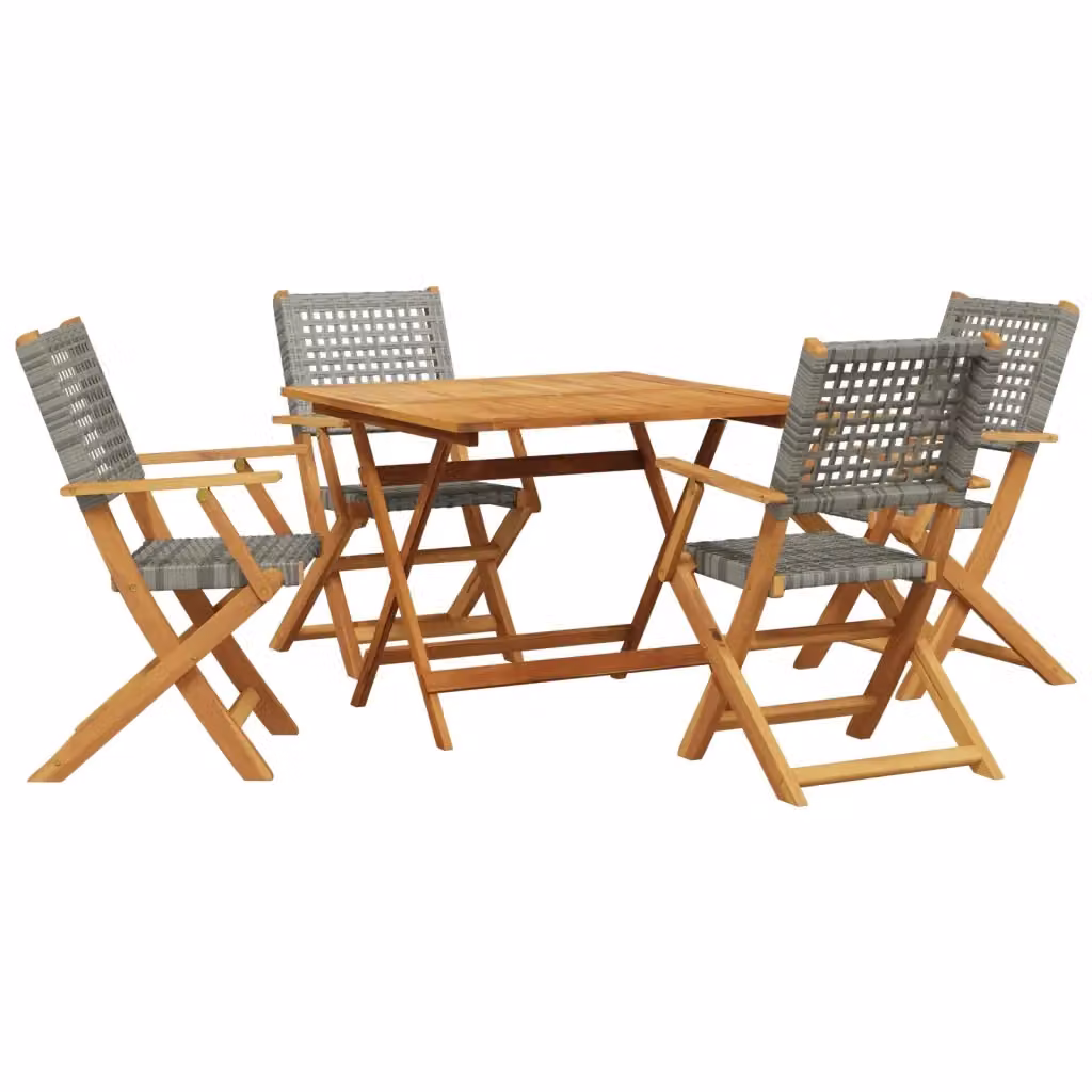 Set Pranzo da Giardino vidaXL in Polyrattan Grigio e Legno di Acacia Oliato 5 Pezzi – 2