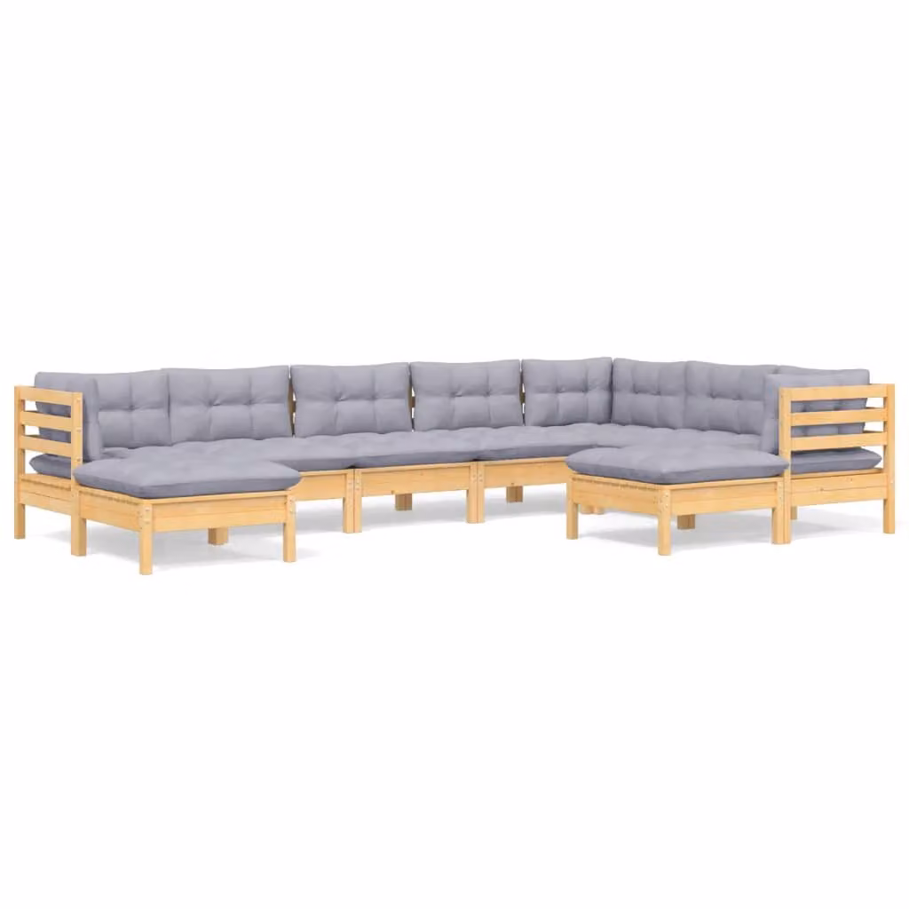 Set Divani da Giardino 9 pz con Cuscini Grigi Massello di Pino