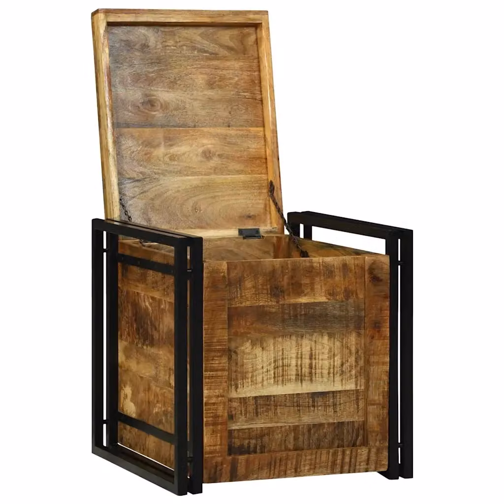 Scatola di stoccaggio moderna vidaXL in legno di mango e metallo, marrone e nero, L/P/H: 50 x 50 x 50 cm – 2