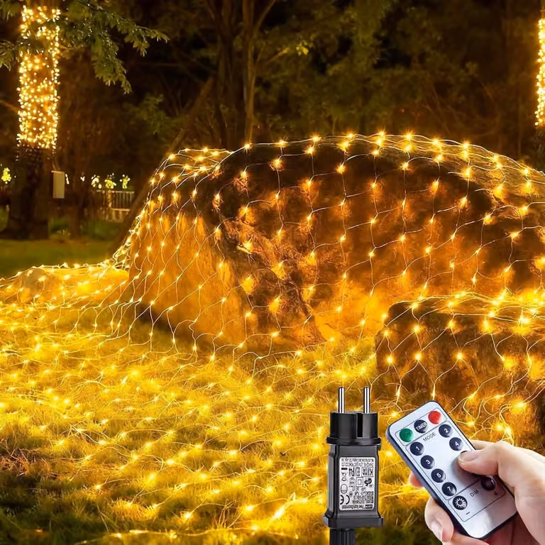 Rete luminosa a LED, dimensioni 3 x 2 metri, alimentazione tramite spina, 208 LED bianco caldo, con timer