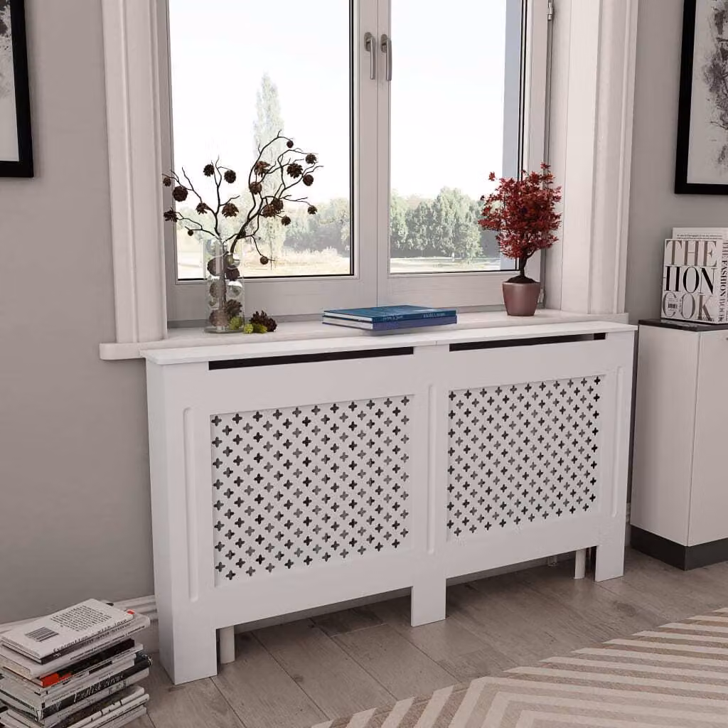 The Living Store Copriradiatore bianco 152x19x81,5 cm MDF