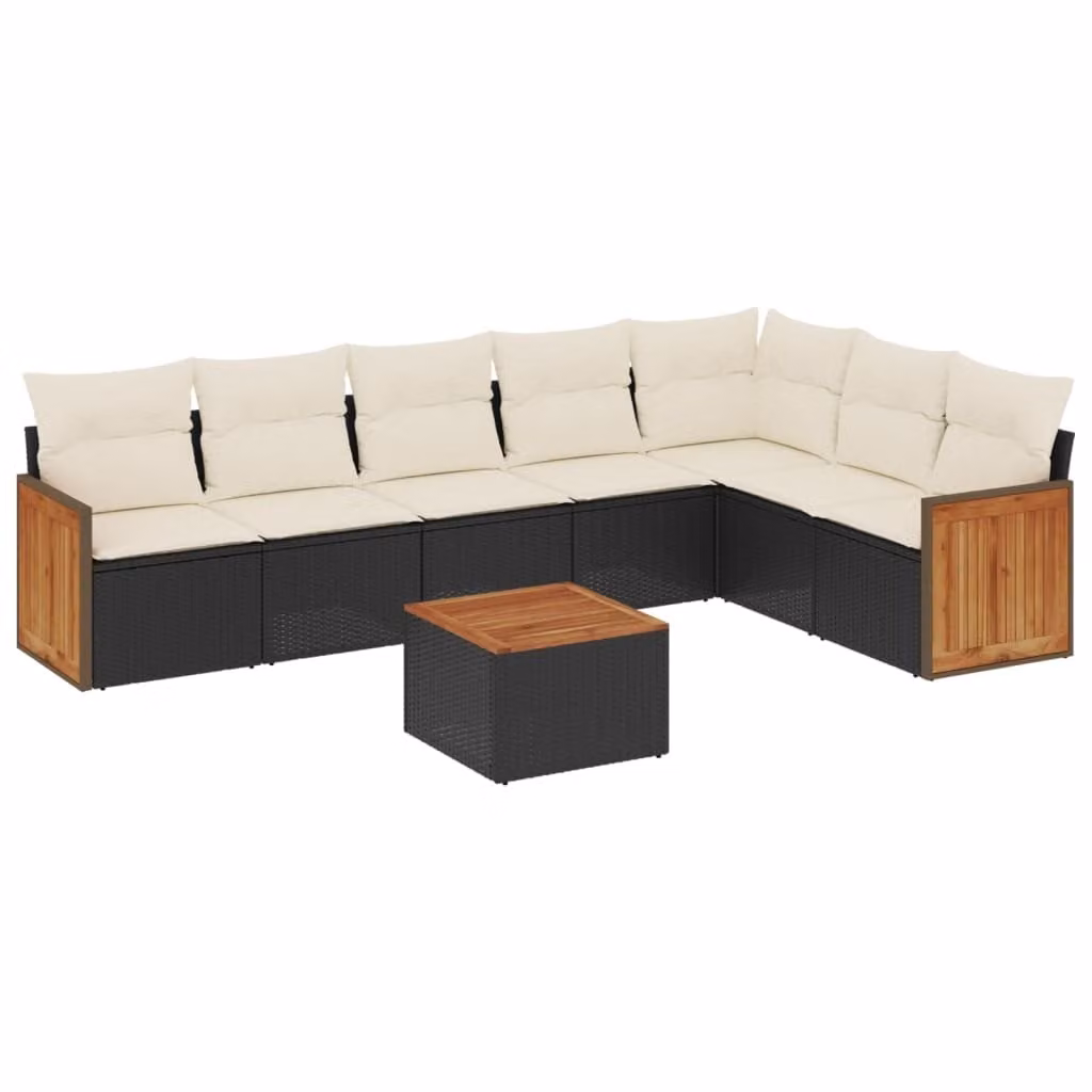 Set Divani da Giardino con Cuscini 8 pz Nero in Polyrattan