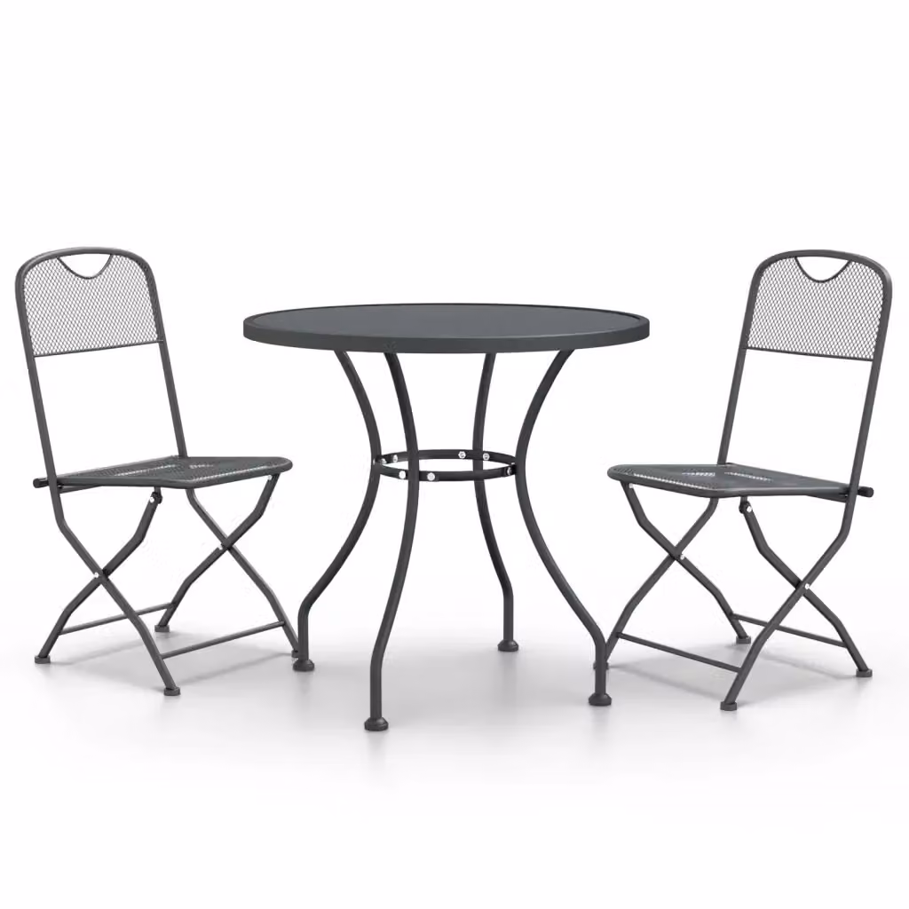 Set da pranzo per giardino vidaXL in acciaio verniciato a polvere antracite composto da 3 pezzi con tavolo rotondo pieghevole – 2