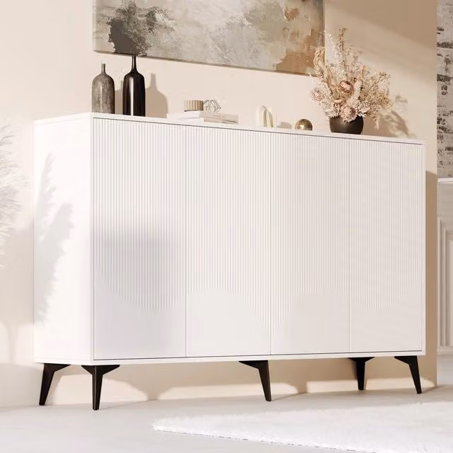 Credenza bianca multifunzionale 160x35x100 cm con ante a rimbalzo e ripiani regolabili