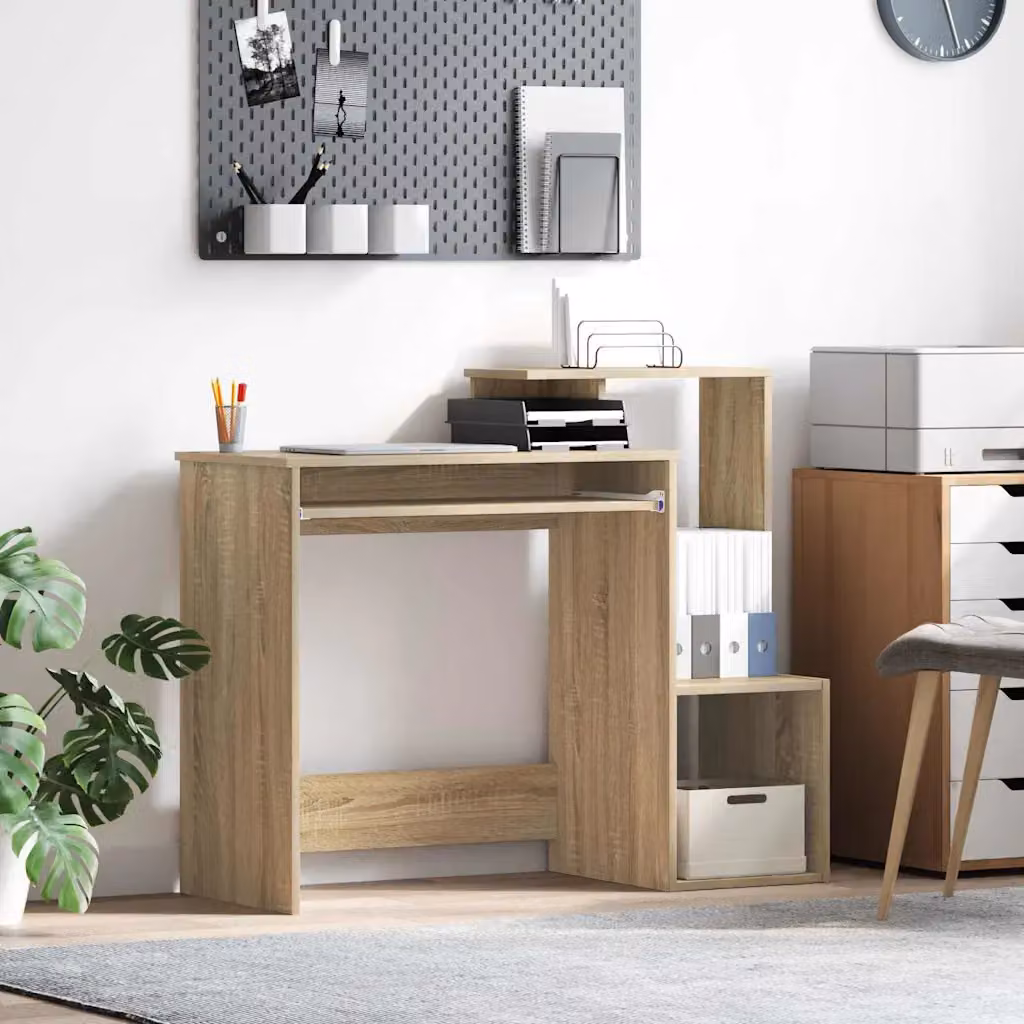 Scrivania moderna vidaXL in legno ingegnerizzato color rovere, L 106 x P 41 x H 88.5 cm