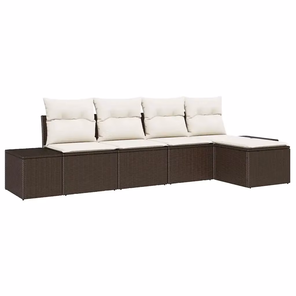 Set Divano da Giardino a L vidaXL 5 Pezzi Marrone e Beige con Cuscini e Struttura in Metallo – 2