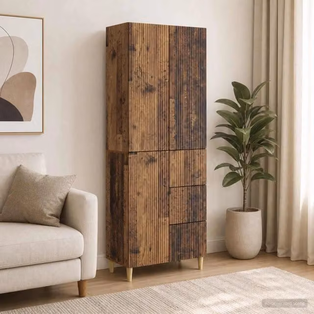Set di 2 armadi moderni vidaXL in legno marrone con ripiani e cassetti per soggiorno o giardino