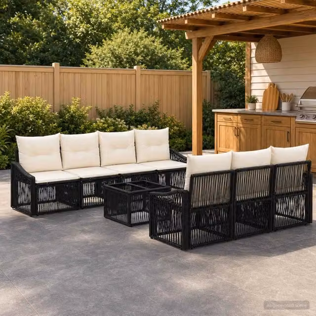 Set Divano da Giardino 8 pz Nero polyrattan 3435943