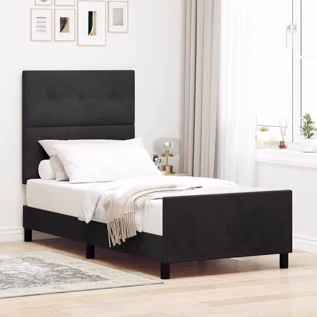 Letto a molle moderno vidaXL in velluto nero con testiera L/P/H: 200 x 80 x 140 cm – 1