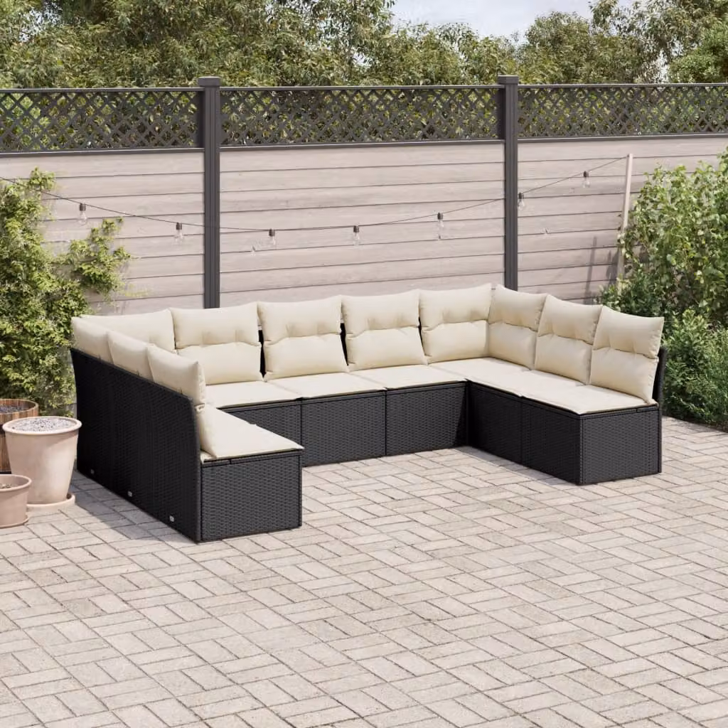vidaXL Set Divani da Giardino a Forma di U in Polyrattan Nero con Cuscini e Rivestimenti Rimovibili – 1