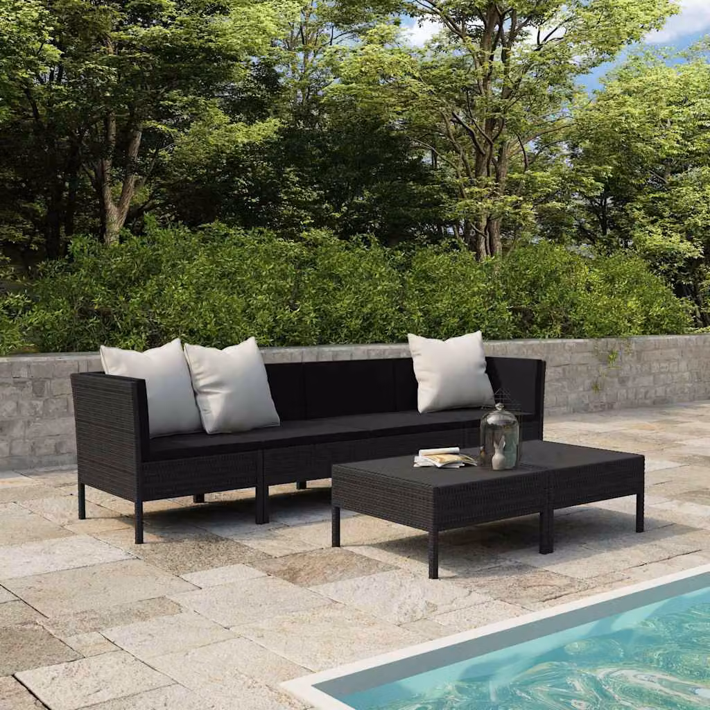 vidaXL Set Divani da Giardino 6 Pezzi con Cuscini e Tavolino in Polyrattan e Metallo Nero – 1