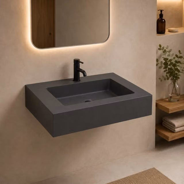 Top lavabo sospeso serie dustin in mineral marmo bianco antracite finitura liscia *** misure 100x46x15 cm, tinta antr...