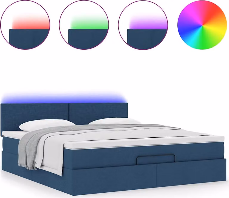 Struttura Letto Pouf con Materasso Blu 160x200 cm in Tessuto