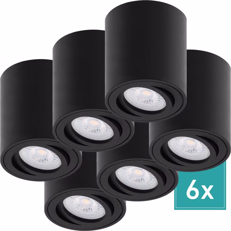 set di 6 faretti da superficie Oktaplex in alluminio orientabili a 3 livelli dimmerabili con modulo LED 2700K bianco caldo - faretto da superficie nero