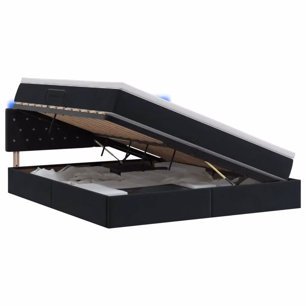Letto con contenitore e illuminazione LED vidaXL in velluto nero con porte USB, L/P/H: 180 x 200 x 88 cm – 2