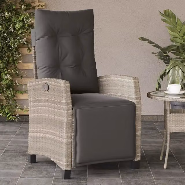 Sedia da giardino reclinabile vidaXL in polyrattan grigio antracite con poggiatesta regolabile e braccioli – 1