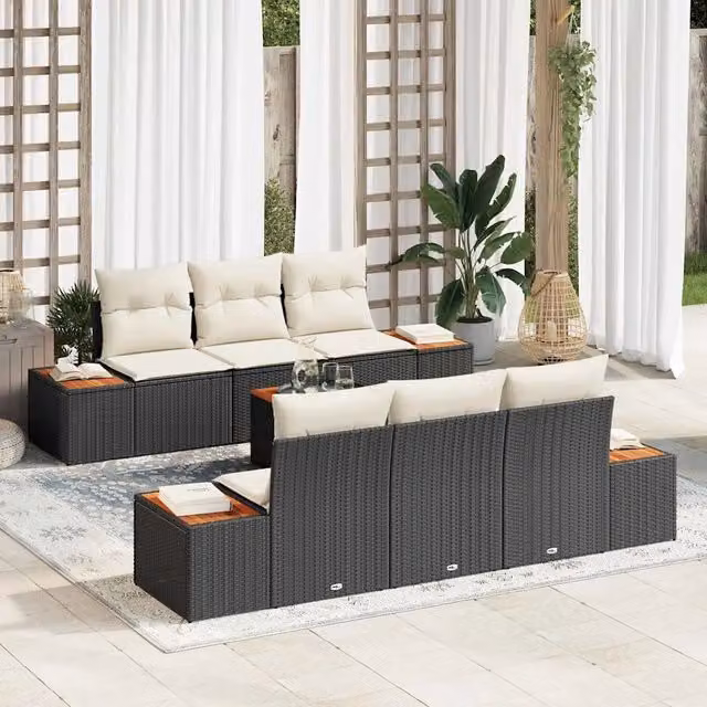 Set Divano da Giardino 7 pz Nero Poly Rattan 3356697