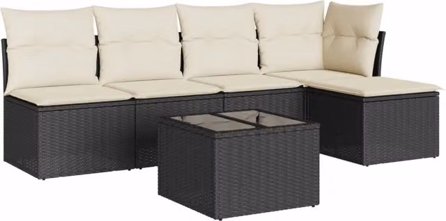 Set Divano da Giardino 6 pz | Set Salotto da Giardino con Cuscini Nero in Polyrattan