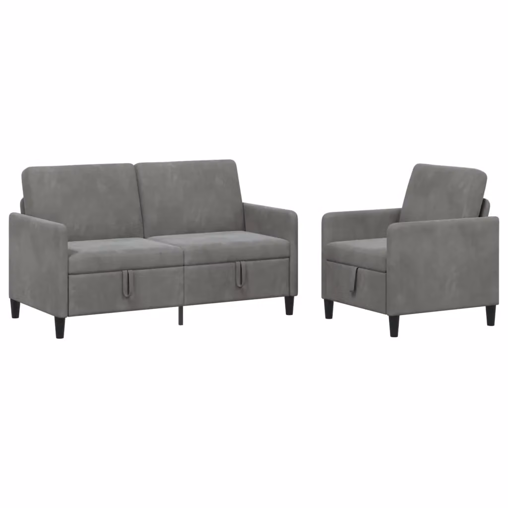 Set di divani moderni vidaXL con contenitore a sollevamento, rivestimento in tessuto grigio e seduta imbottita per il tuo soggiorno – 2