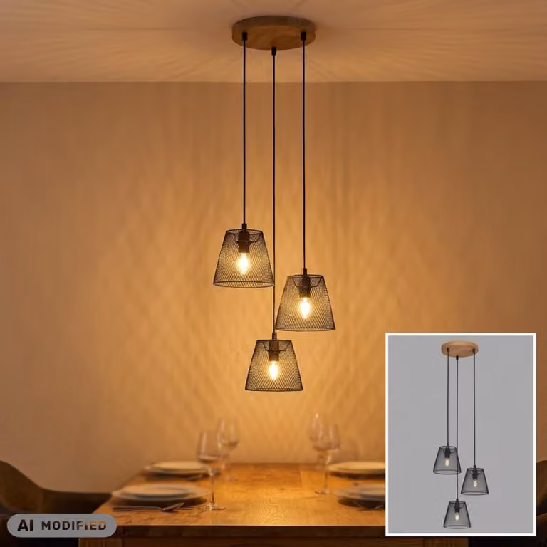 Lampada a sospensione Taunus, a 3 luci, nera/marrone, 3 x E14, massimo 40W, diametro 21 cm – Briloner