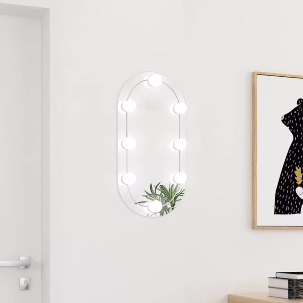 Specchio Ovale con Luci LED vidaXL in Vetro, da Appendere al Muro, L: 60 cm x H: 30 cm