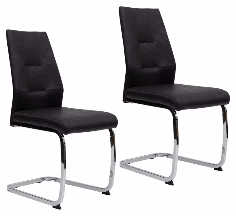 Sedie da pranzo moderne in pelle - sedie a sbalzo imbottite con robusta struttura in metallo - sedie girevoli di facile manutenzione con superficie traspirante, Quantità:2 pezzi;Colore:Nero con gambe cromate