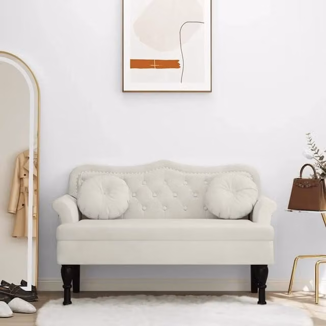 Panca con braccioli vidaXL in velluto beige L: 120,5 cm, P: 65 cm, H: 75 cm