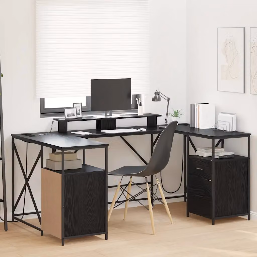 Scrivania da ufficio moderna vidaXL in legno e metallo, colore rovere nero, L 182 cm x P 101 cm x H 87,5 cm