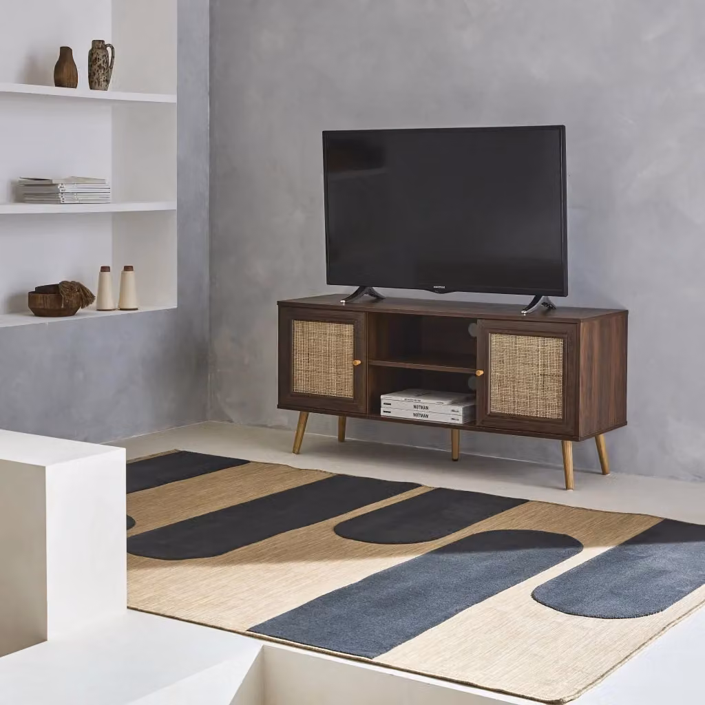 Mobile TV Sweeek in legno marrone scuro con design scandinavo e cannage, L: 120 cm, P: 39 cm, H: 56,5 cm – 2