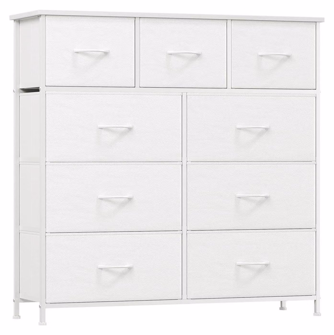Comodino in tessuto con 9 cassetti, dimensioni 100x99x30 cm, colore bianco