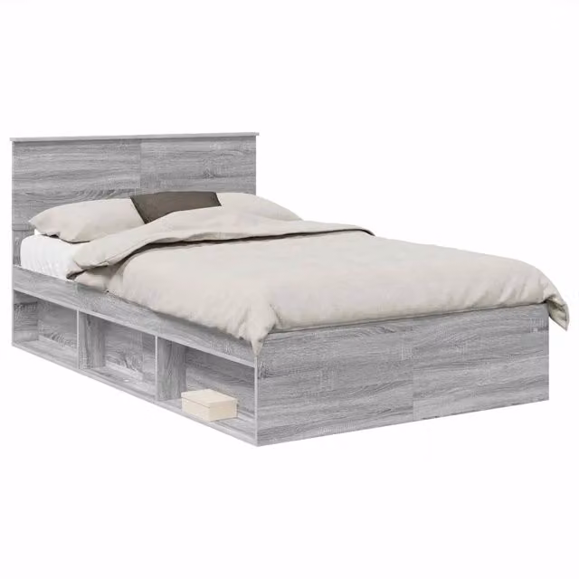 Letto matrimoniale | Letto per adulti | Struttura del letto con testiera Grigio Sonoma 135 x 190 cm