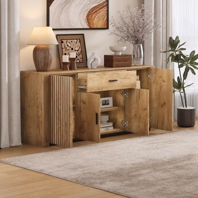 Madia con 4 ante e 1 cassetto ripiani regolabili in pannello di particelle color rovere 160 × 40 × 75 cm