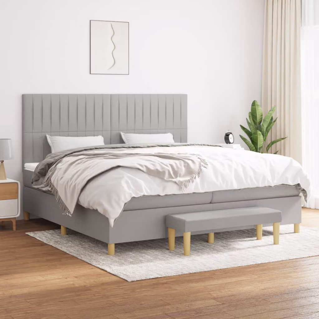 vidaXL Giroletto a Molle Ibrido con Materasso in Tessuto Grigio Chiaro e Bianco L/P/H: 200 x 200 x 128 cm – 1