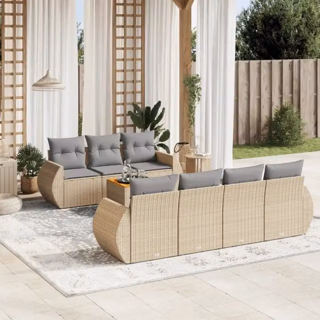 vidaXL Set Divano da Giardino 8 pz in Polyrattan con Cuscini Beige e Tavolino da Caffè