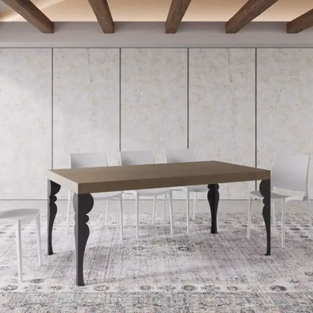 Tavolo allungabile moderno Itamoby con piano in MDF laminato beige e gambe in metallo antracite L: 180-440 cm, P: 90 cm
