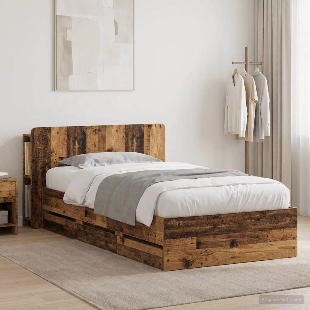 Letto con contenitore e cassetti vidaXL in legno color marrone L/P/H: 221.5 x 80 x 95 cm