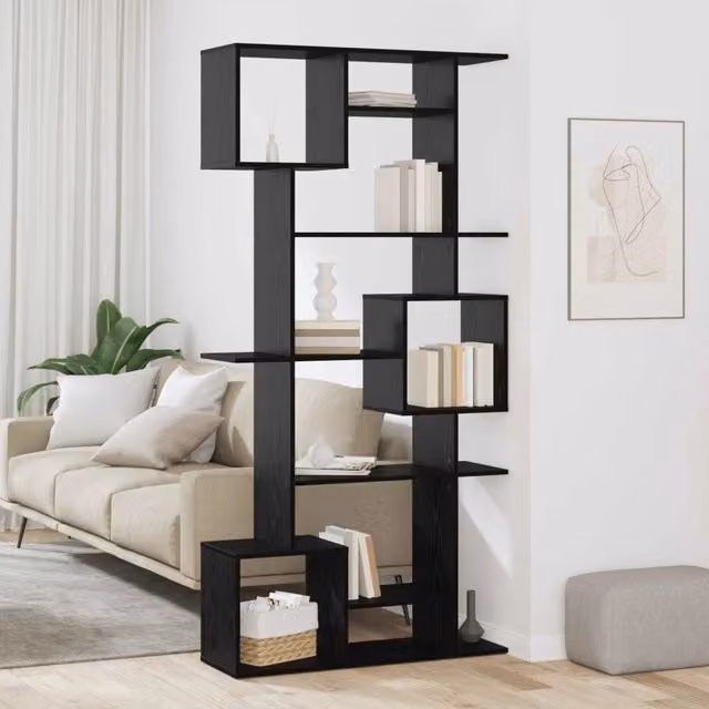 Libreria moderna vidaXL a 9 livelli in legno MDF, colore nero, L 92 cm x P 29 cm x H 188 cm – 1