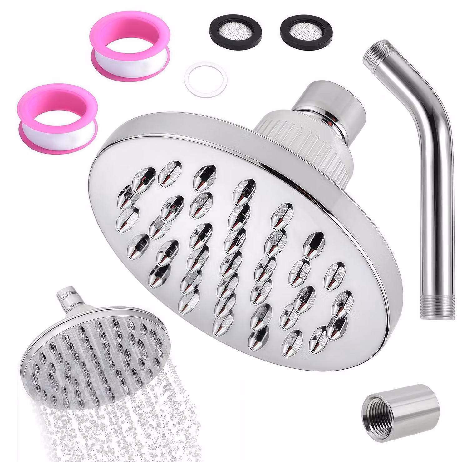 Set doccia a pioggia, ugello regolabile a 360°, materiale ABS, finitura cromata