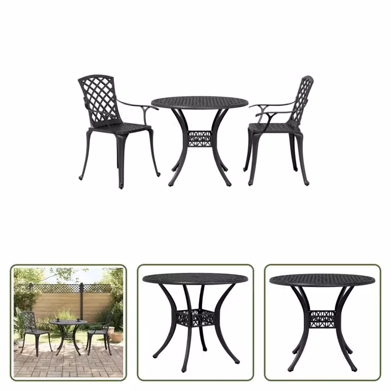 The Living Store Set da bistrot 3 pezzi in alluminio fuso nero