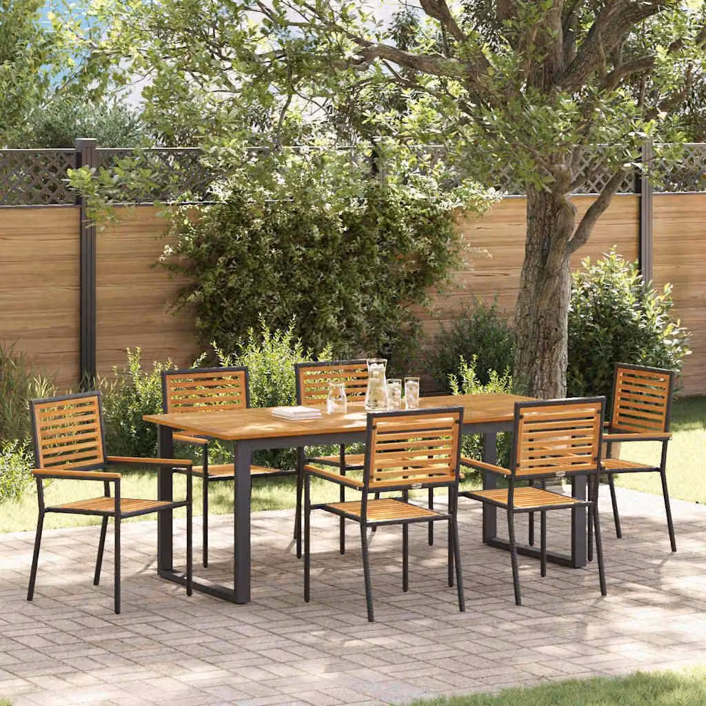 Maison Exclusive - Set da pranzo per esterno, 7 pezzi, legno massello di acacia nero