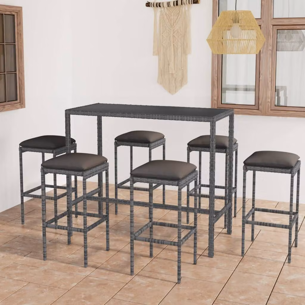 Maison Exclusive - Set da bar da giardino 7 pezzi con cuscini in polyrattan grigio