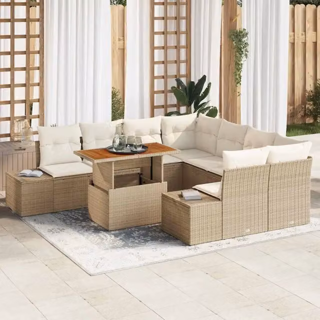 Set Divano da Giardino 9 pz Beige e Crema 3349945